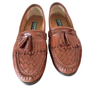 Claybrooke Fernando 172 Mens 9D Brown Woven Leather Kiltie Tassel Loafers Brazil